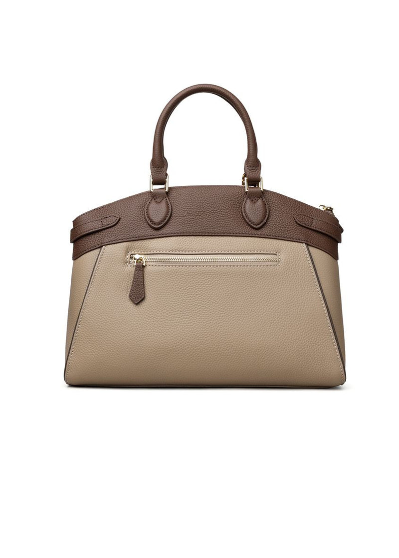 Women's Colorblock Khaki Genuine Leather Tote Bag