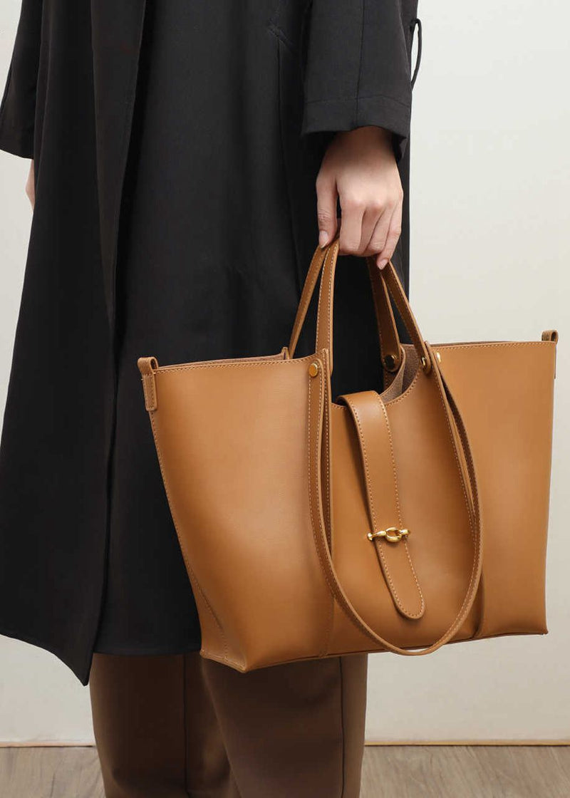 Women's Brown Genuine Leather Belted Tote Bag