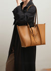 Women's Brown Genuine Leather Belted Tote Bag