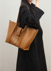 Women's Brown Genuine Leather Belted Tote Bag