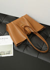 Women's Brown Genuine Leather Belted Tote Bag