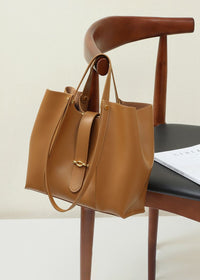 Women's Brown Genuine Leather Belted Tote Bag