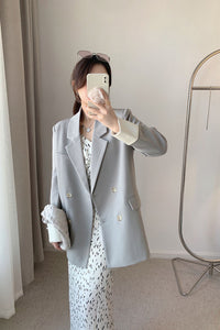 Women's Gray Rolled Sleeve Double Breasted  Blazer