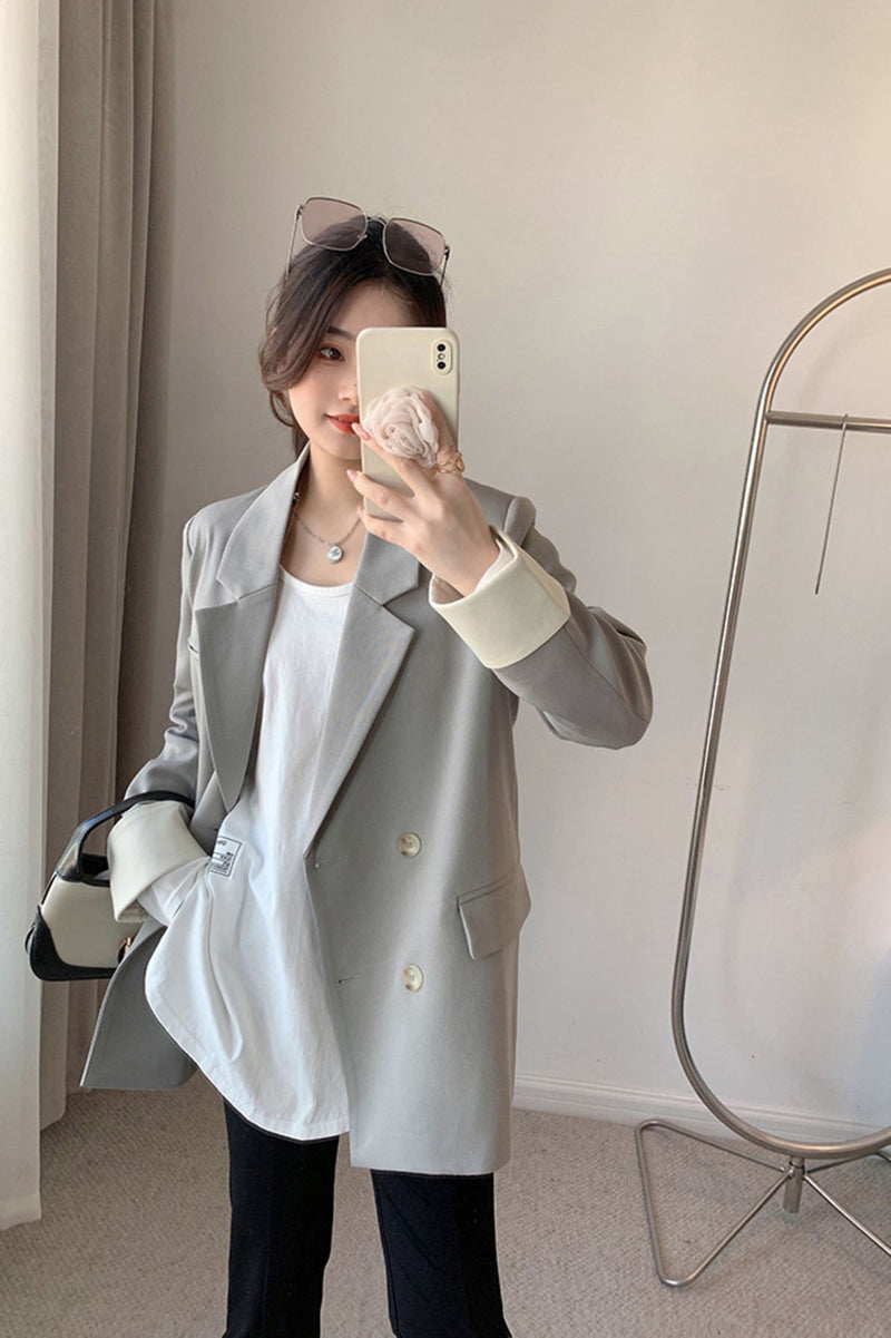 Women's Gray Rolled Sleeve Double Breasted  Blazer