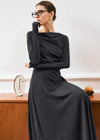 Elastic Knit Long Sleeve Top Pleated Skirt Set