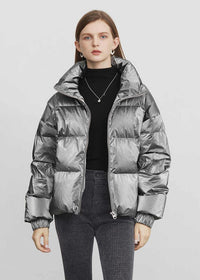 gray short down coat