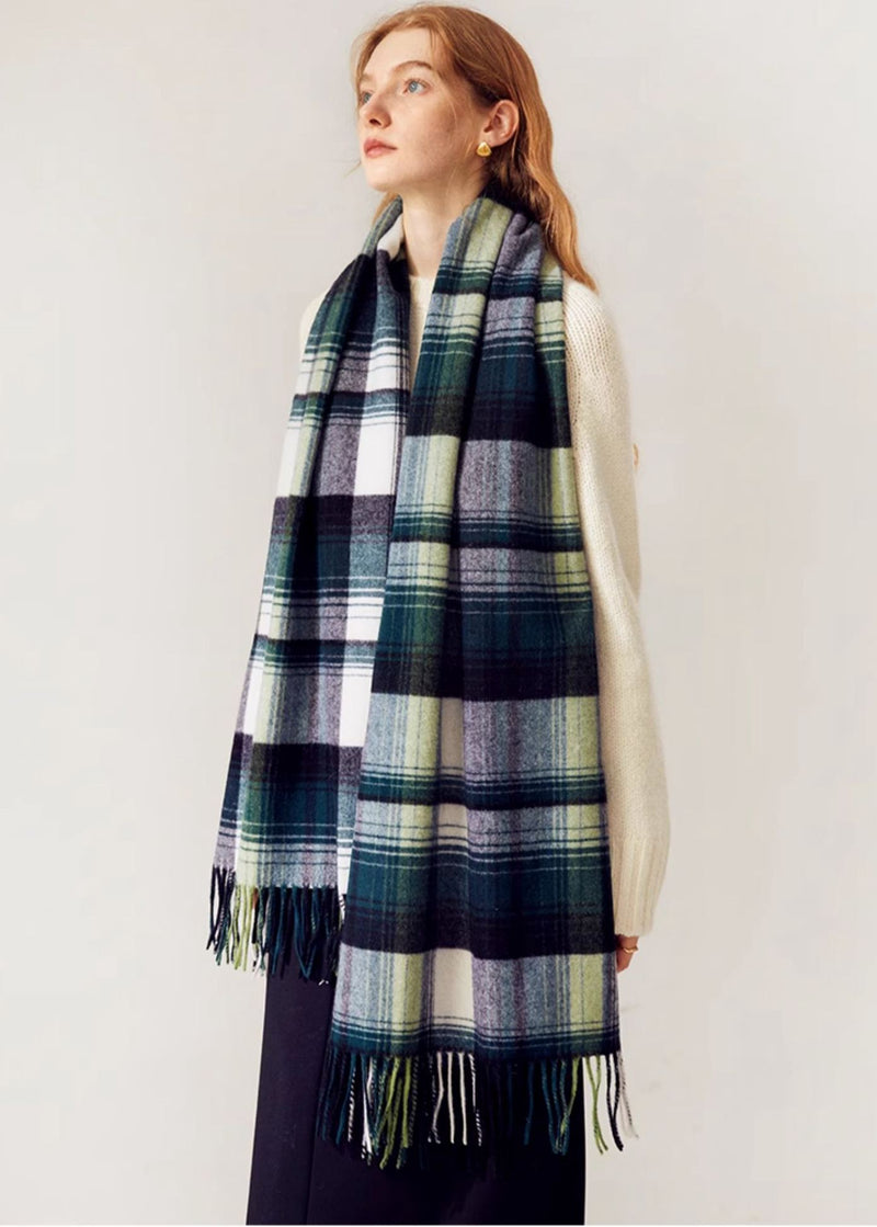 Women's winter Green Tartan Plaid Wool Scarf