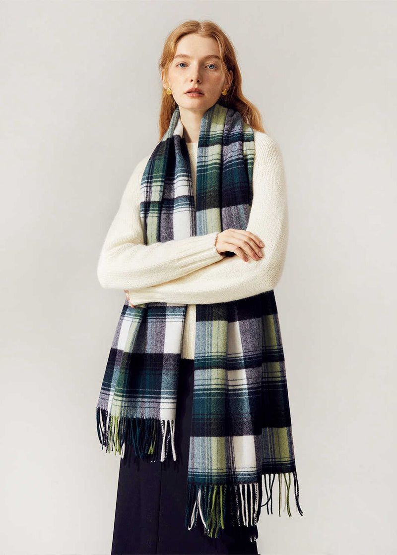 Women's winter Green Tartan Plaid Wool Scarf