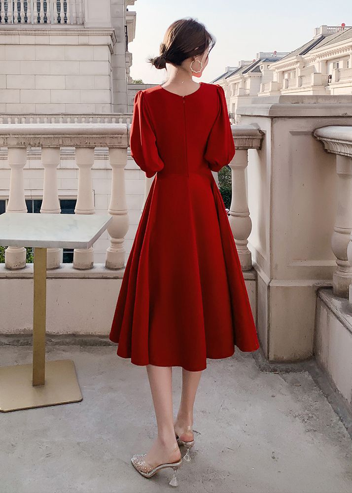 Puff Sleeve Beaded Fit & Flare Long Dress | Handmade – Vivian Seven