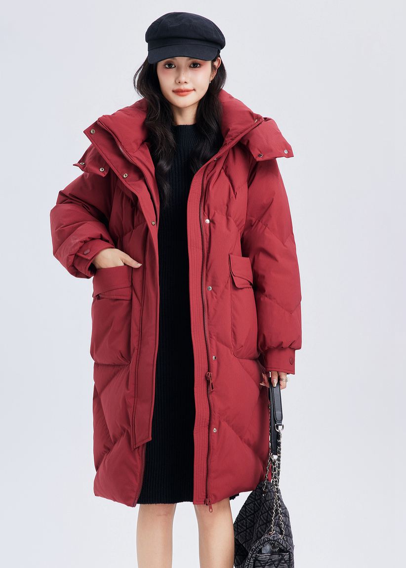 Removable Hood Knee-Length Down Puffer Coat – Vivian Seven