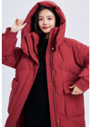 hooded down coat women red