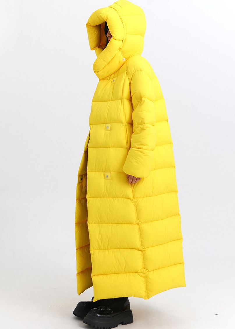 Women's Winter Yellow  Duck Down Hooded Maxi Puffer Coat