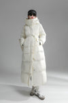 white hooded down coat