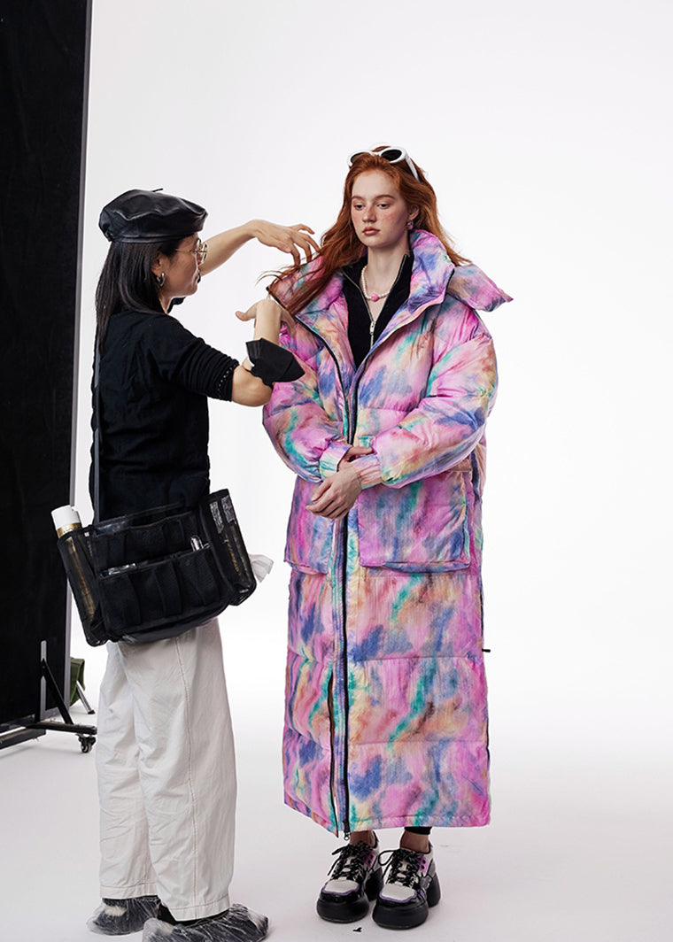 Colorful Doodle Hooded Long Down Puffer Coat – Vivian Seven