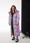 Women's Winter Colorful Doodle Hooded Long Down Puffer Coat