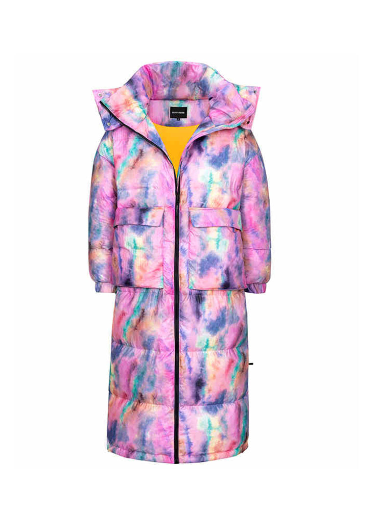 Women's Winter Colorful Doodle Hooded Long Down Puffer Coat