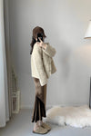 Women's Ivory Wool Blend Fleece Short Jacket