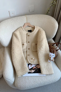 Women's Ivory Wool Blend Fleece Short Jacket