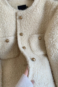 Women's Ivory Wool Blend Fleece Short Jacket