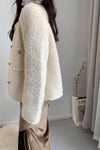 Women's Ivory Wool Blend Fleece Short Jacket