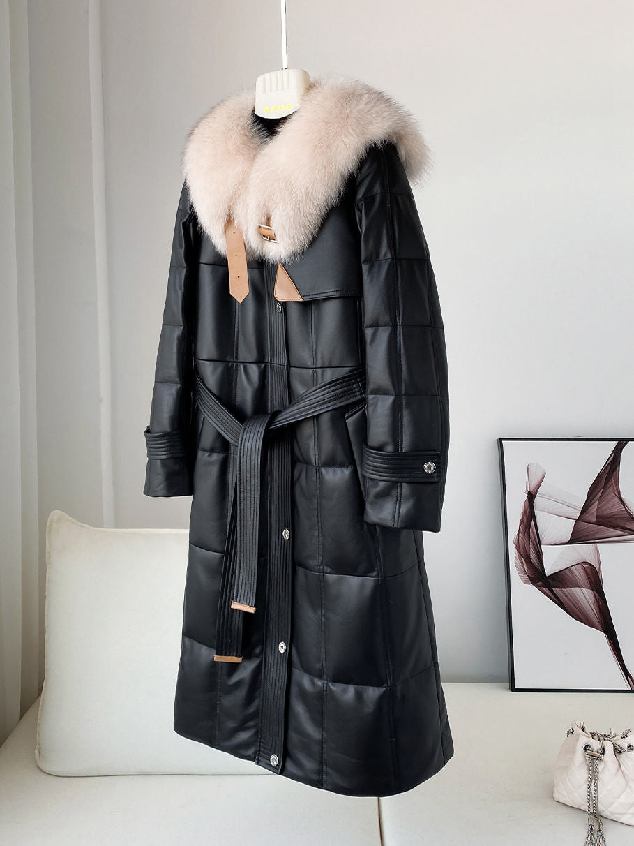 Real Fur Collar Quilted Down Lamb Leather Coat – Vivian Seven
