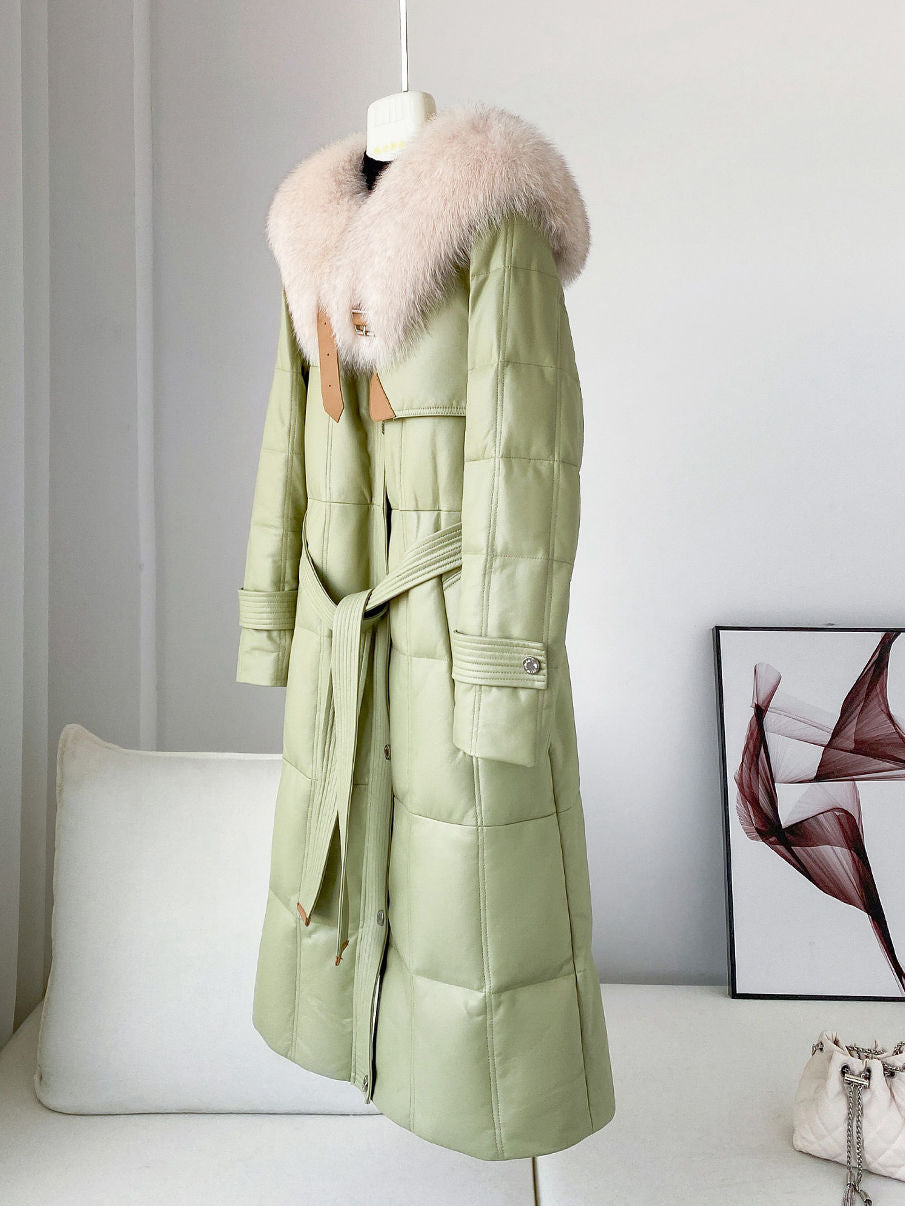 Real Fur Collar Quilted Down Lamb Leather Coat – Vivian Seven