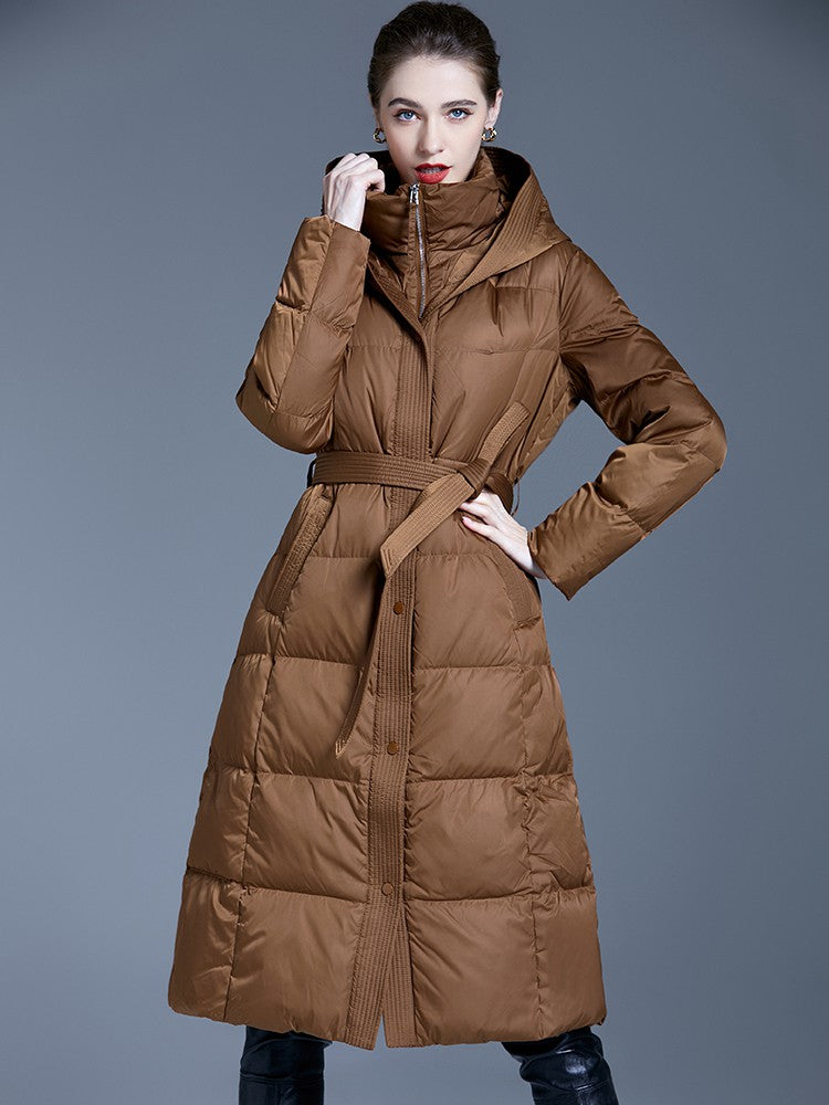 Kayla Hooded Belted Down Puffer Long Coat – Vivian Seven