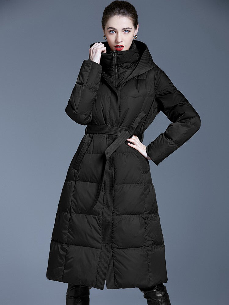 Women's Winter Kayla Hooded Belted Down Puffer Long Coat