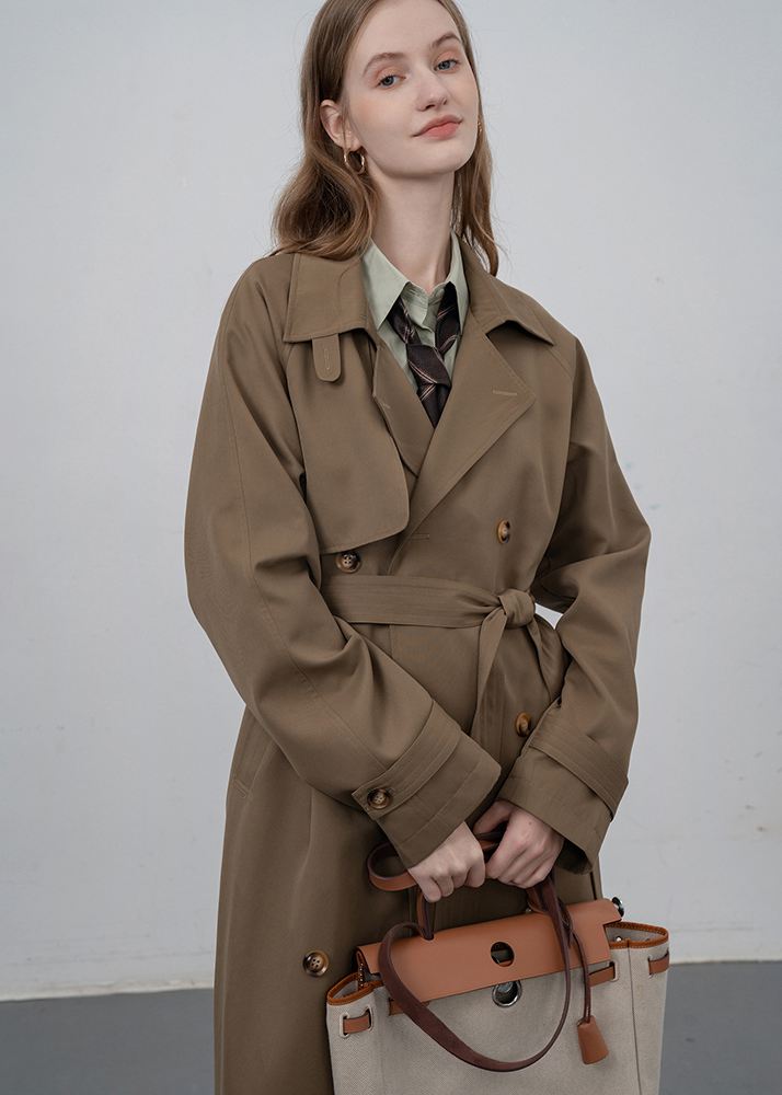 women Storm Flap Double Breasted Long Trench Coat