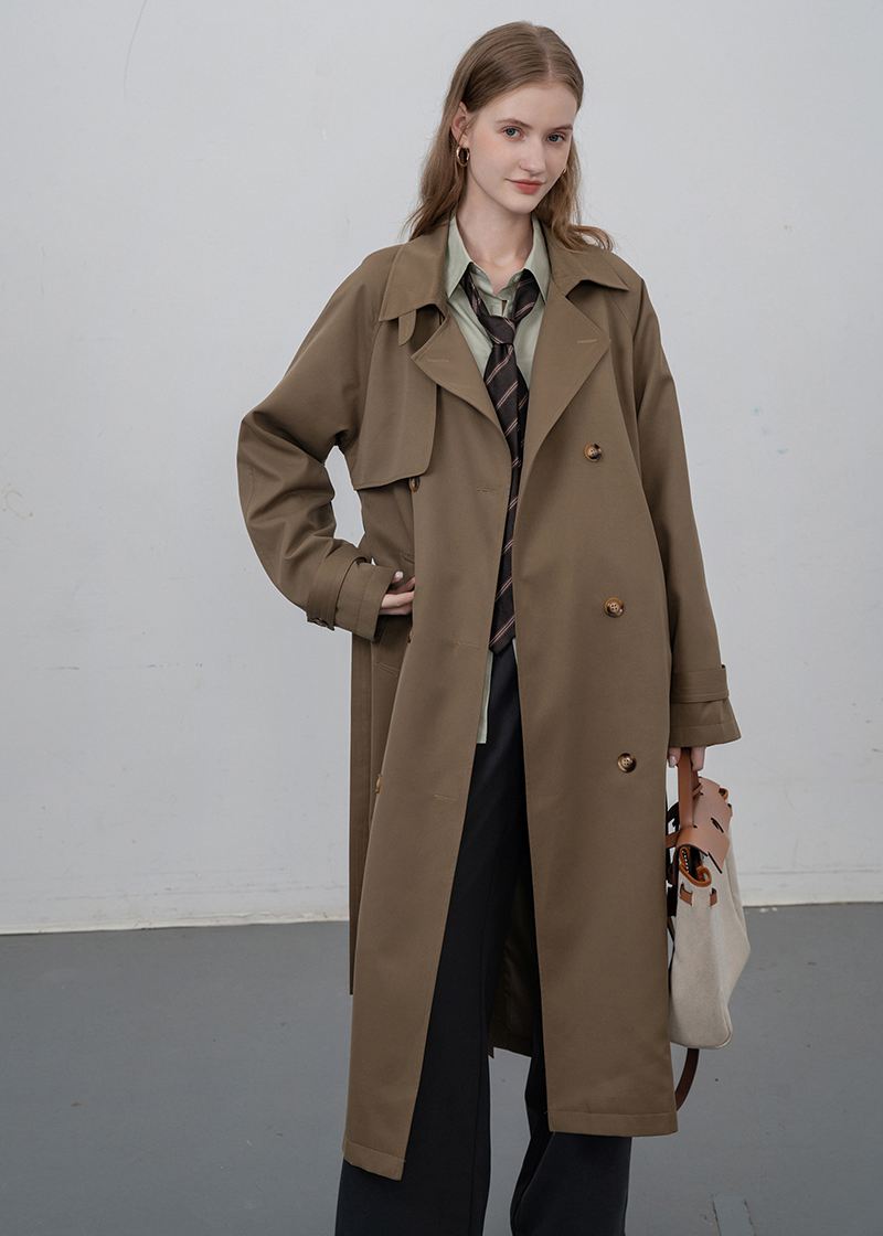 women Storm Flap Double Breasted Long Trench Coat