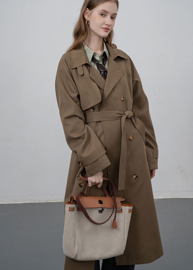 women Storm Flap Double Breasted Long Trench Coat