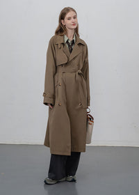 women Storm Flap Double Breasted Long Trench Coat