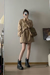 Women's Khaki Single Breasted Trench Belted Coat