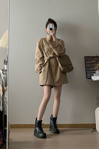 Women's Khaki Single Breasted Trench Belted Coat