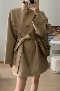 Women's Khaki Single Breasted Trench Belted Coat