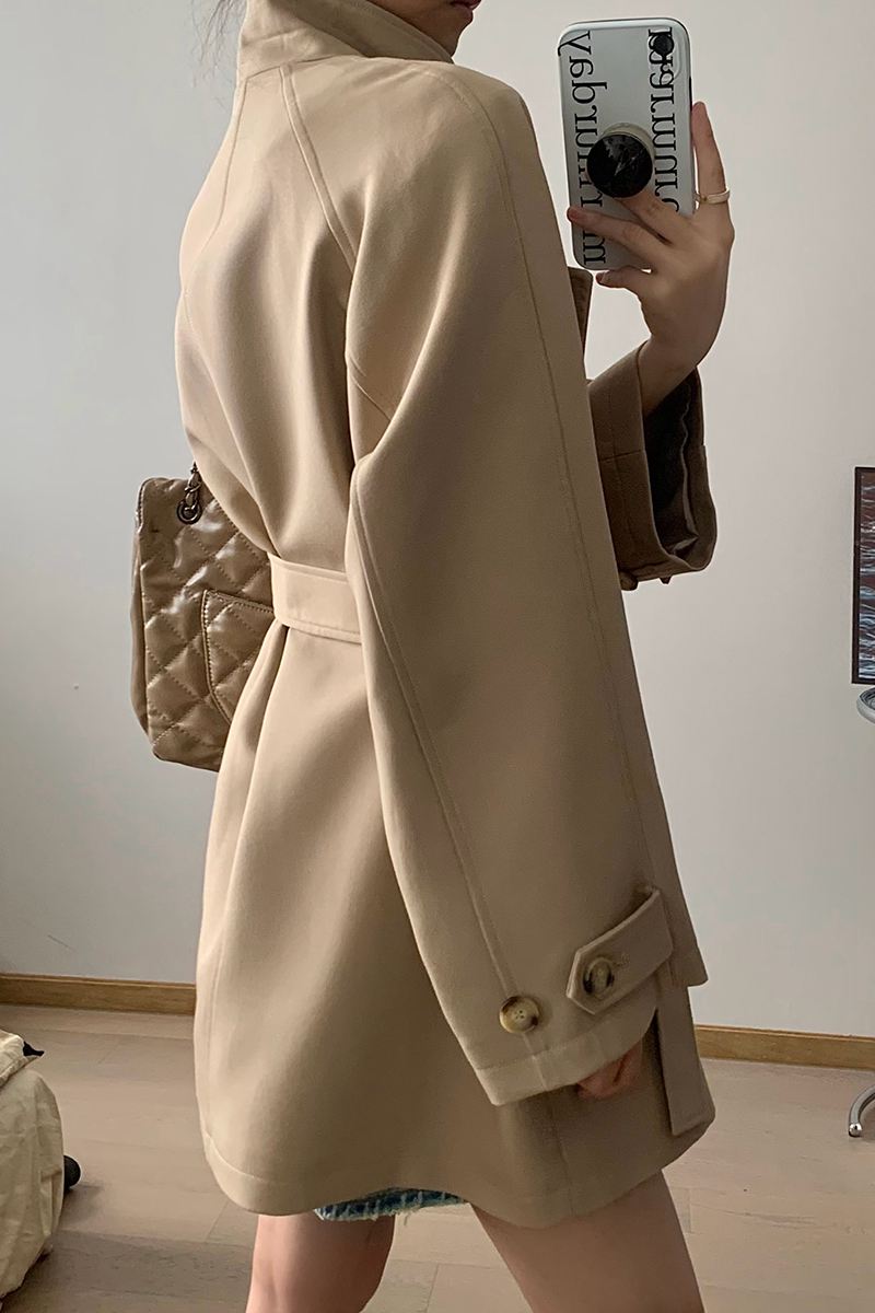 Women's Khaki Single Breasted Trench Belted Coat