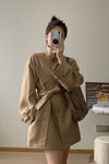 Women's Khaki Single Breasted Trench Belted Coat