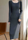 Vivian Seven Scoop neck Long Sleeve Knit Dress Gray