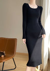 Vivian Seven Scoop neck Long Sleeve Knit Dress Black