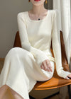 Vivian Seven Scoop neck Long Sleeve Knit Dress White