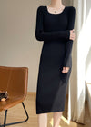 Vivian Seven Scoop neck Long Sleeve Knit Dress Black