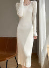 Vivian Seven Scoop neck Long Sleeve Knit Dress White