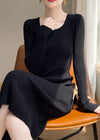 Vivian Seven Scoop neck Long Sleeve Knit Dress Black