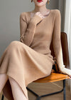 Vivian Seven Scoop neck Long Sleeve Knit Dress Camel