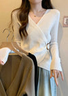 Women Knit V-Neck Pullover Short Sweater