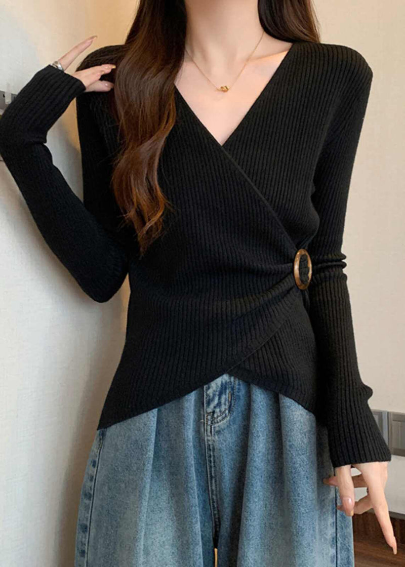 Women Knit V-Neck Pullover Short Sweater