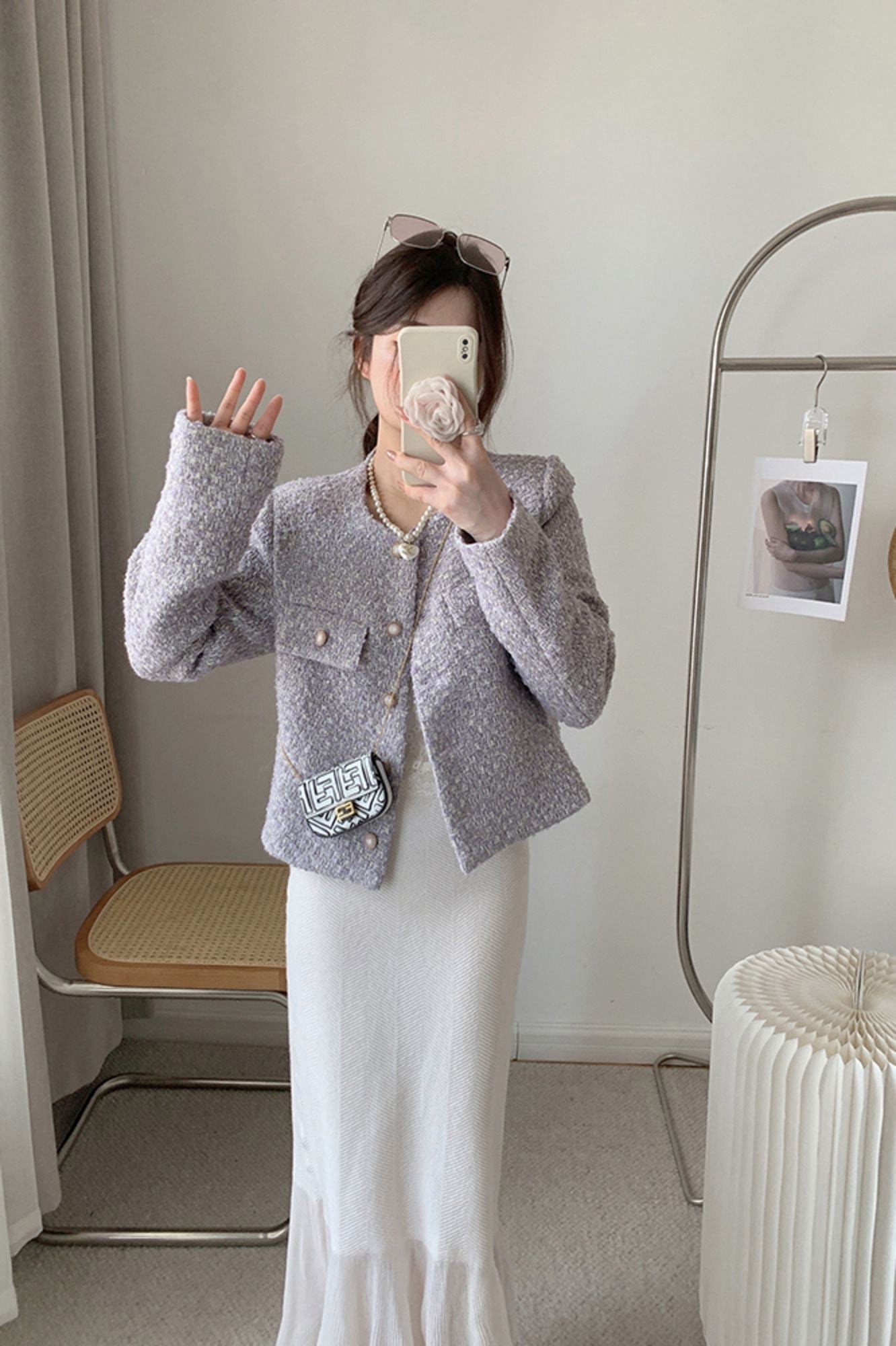 ジャケット・アウター Louren summer tweed puffsleeve blouson ジャケット・アウター Louren summer tweed puffsleeve blouson