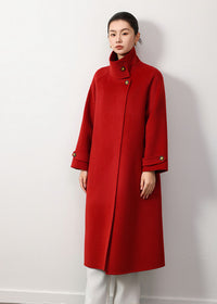 Vivian Seven Women's Maggie Stand Collar Double Face Wool Coat Red