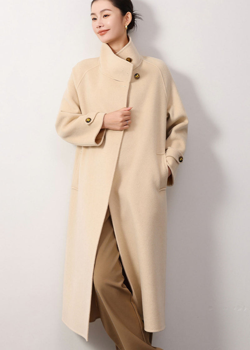 Vivian Seven Women's Maggie Stand Collar Double Face Wool Coat ivory White