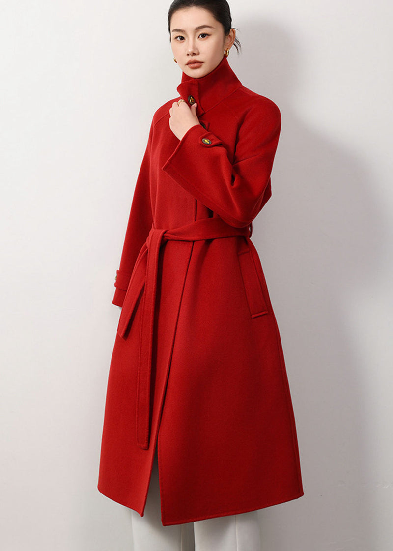 Vivian Seven Women's Maggie Stand Collar Double Face Wool Coat Red